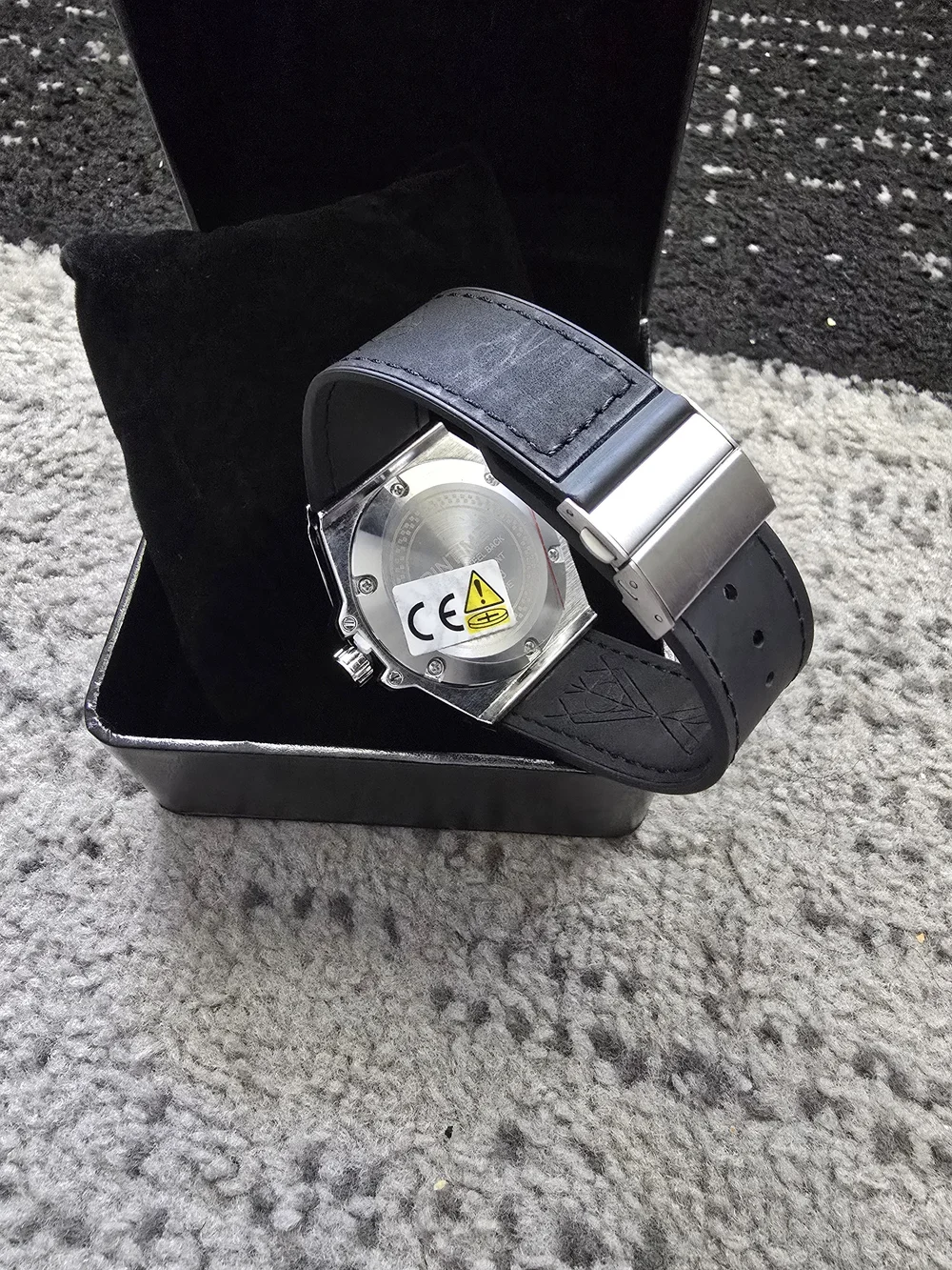 Men's Silver Crystal Accent Geometric Dial Watch